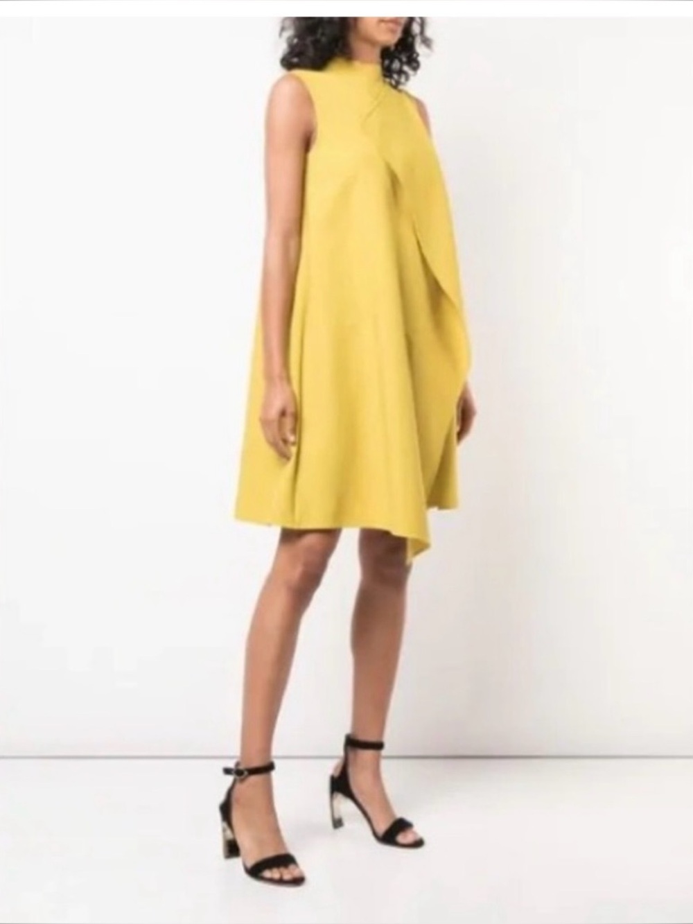 NWT Oscar de la Renta Mustard Yellow Asymmetrical Draped Shift Dress - Picture 1 of 7